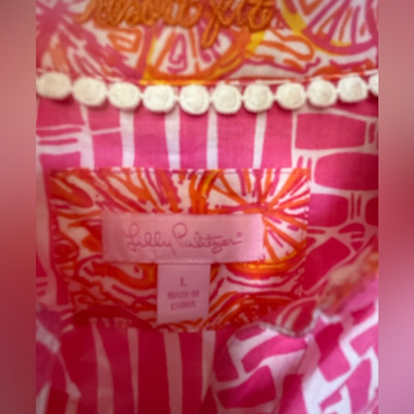 Stunning Lilly Pulitzer Pink & Orange Dress with Attached Belt - L - Picture 4 of 6
